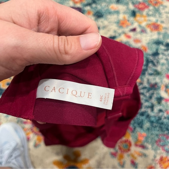 Cacique Bra Women's 48C Unlined Full Coverage No Wire Red Wine Lace Hook & Eye - Picture 5 of 7